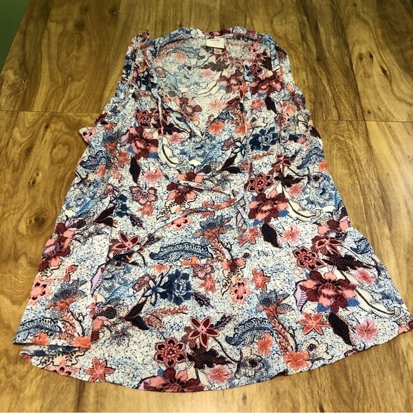 Knox Rose Womens Light Blue Shirt Size XL Sleeveless Tank Floral Front Tie - Picture 1 of 9